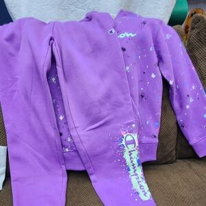 Champion Purple Fleece Set Hoodie And Sweat Pants